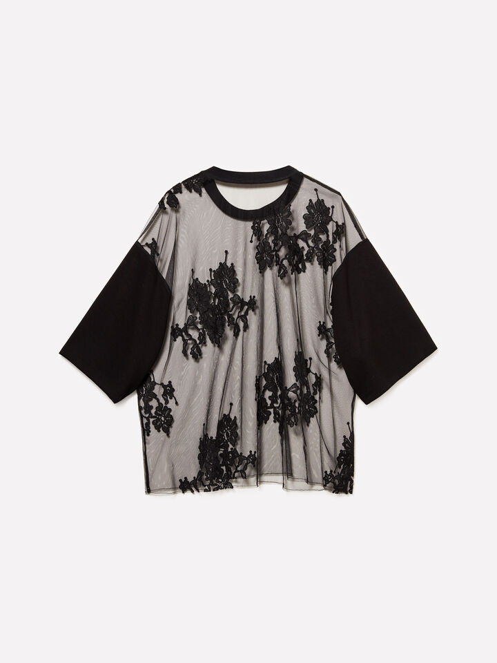T-shirt nera in pizzo  - t-shirt a manica corta da donna - Nero | Sisley image number 6
